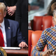 U.S. President Donald Trump shushes journalists before signing the Paycheck Protection Program Flexibility Act June 05, 2020 in Washington, DC. ; Issa Rae in Ep. 409 of Insecure, “Lowkey Trying”